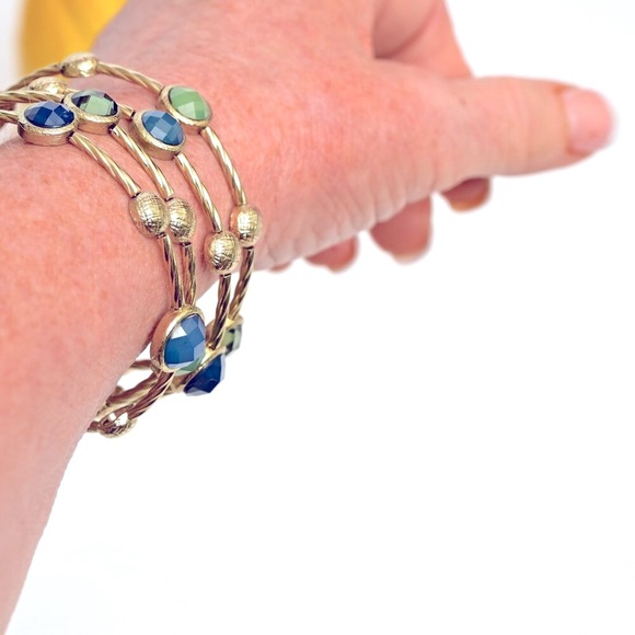 PRETTY Blues, Green & Gold Multi-Colored Coil Bracelet - Picture 3 of 8